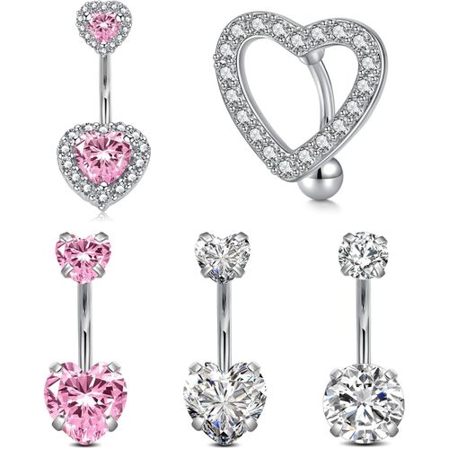 Piercing Nombril,14g Piercing Nombril Acier Chirurgical Or Double Forme De C?ur Cristal Piercing Nombril Papillon En Argent Avec Un Long Pendentif Pour Les Femmes Les Filles 10mm