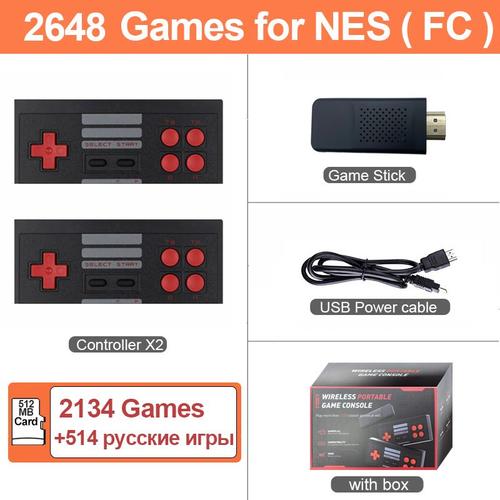 2648 Matchs Avec Ru - Console De Jeu Vido Rtro Sans Fil, 8 Bits, Tv Hd Pour Clodrive Nes David, Dendy Mini Game Stick, 2134 Jeux Intgrs, Manette De Jeu Pour Touristes