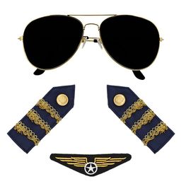 Kit Déguisement Pilote Lunettes Badge Épaulettes
