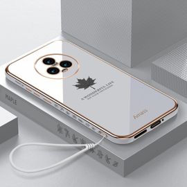 Etui Coque Pour Coque De Téléphone En Silicone Souple Antichoc Tout Compris Pour Iphone 13 Pro Avec Feuille D'érable Galvanisée, [Blanc Antique] Feuille D'érable + Laniere