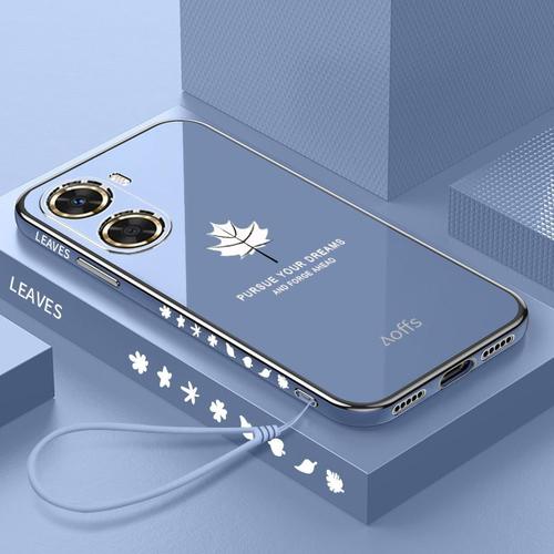 Etui Coque Pour Coque Huawei P40 Enjoy Straight Edge Feuille D'érable Plaquée Tout Compris En Silicone Souple Antichoc, [Gris Lavande] Feuille D'érable + Laniere