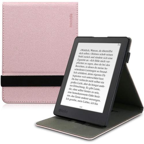 Étui Pour Liseuse Électronique Compatible Avec Kobo Aura H2o Edition 2 - Étui Housse Rabat Liseuse Simili Cuir Or Rose