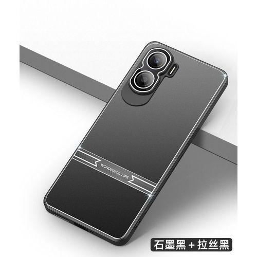 Etui Coque Pour Oppo A74 4g Metal Back Panel Matte All-Inclusive Anti-Drop Phone Case With Lens Film,?Noir Brossé?Bijian