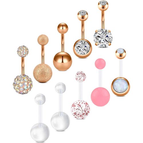 Piercing Nombril Acier Chirurgical Cz & Boule 6-12pièces 14g Anneau De Nombril Clou Piercing De Ventre 10mm Femme Homme Bijoux De Piercing
