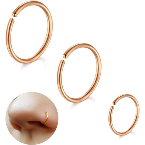 G23 Titane Piercing Nez Anneaux Piercing Oreille Cartilage Helix Conch Septum Piercing Anneaux De Tragus Daith 18g 20g 6mm/8mm/10mm Argent Or Noir 3pcs Hypoallergénique Anneau Nez Piercing