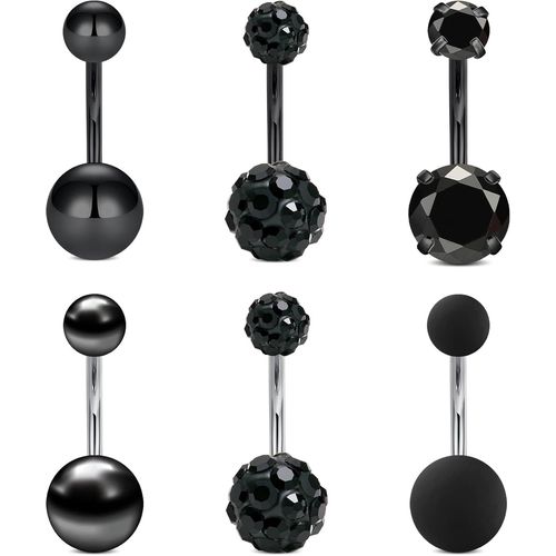 Noir Barres De Nombril Piercing En Acier Inoxydable 14g 6/8/10/12/14mm Barres De Nombril Piercing Jewellery