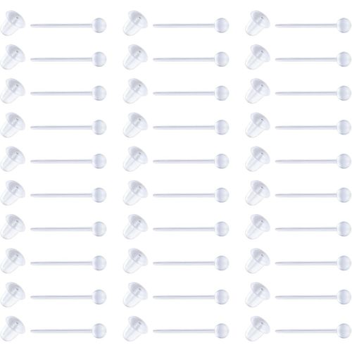 30pcs Boucles D'oreilles Plastique Transparent 0.8mm Acrylique Invisible Pour Piercing Du Lobe De L'oreille