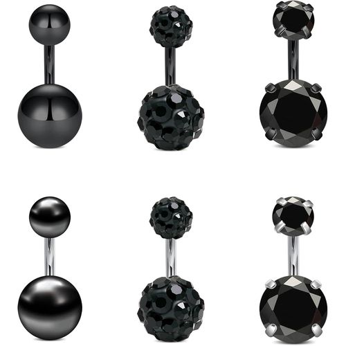 Noir Barres De Nombril Piercing En Acier Inoxydable 14g 6/8/10/12/14mm Barres De Nombril Piercing Jewellery