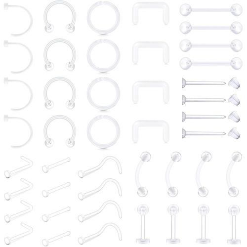 Lot De 38 Piercings De Nez Transparents En Plastique Pour L'école, Le Travail, La Chirurgie