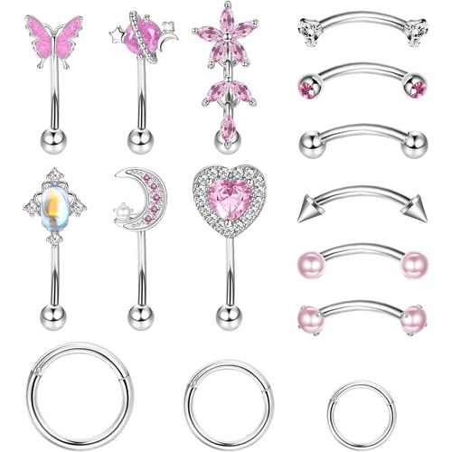 15pcs 16g Piercing Rook Pour Femme Sourcils Anneaux En Acier Inoxydable Ventre Anneau De Lèvres Cartilage Cerceau Rook Daith Boucles D'oreilles Tragus Helix Rook Piercing Bijoux