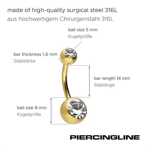 Kultpiercing Piercing De Nombril En Acier Chirurgical Avec 2 Cristaux