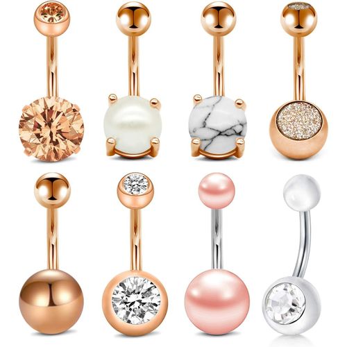 Piercing Nombril Barre De Nombril Anneau De Nombril En Acier Inoxydable 14g Bananabells Piercing Ventre Barre Pour Femmes 6/8/10/12mm