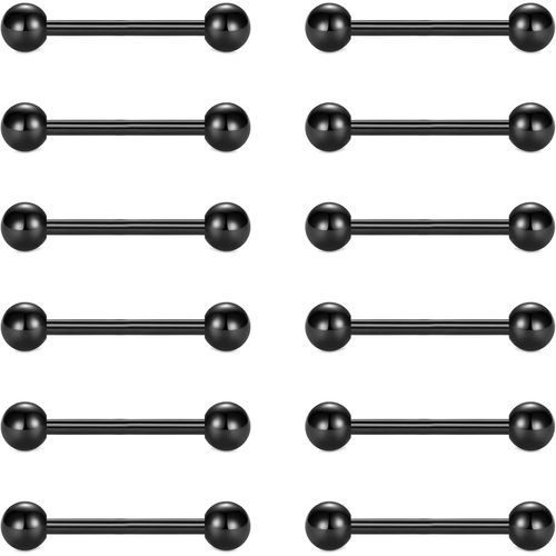 12 Pièces Piercing A La Langue 14g Acier Inoxydable Métal Barbells Barre De Langue Bijoux 12mm 14mm 16mm 18mm