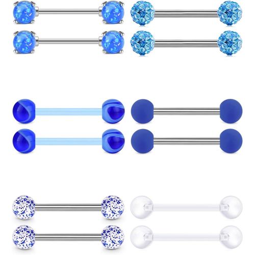 Piercing Langue 14g Acier Chirurgical Avec Boule À Paillettes Zircon Perle Lumineux Bijoux De Piercing Femmes Mélange Des Couleurs