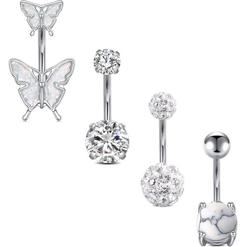 Piercing Nombril Anneaux Papillon Zircon Cubique Diamant Turquoise 14g 1.6mm 10mm Acier Inoxydable 316l Piercing Nombril Navel Bijoux
