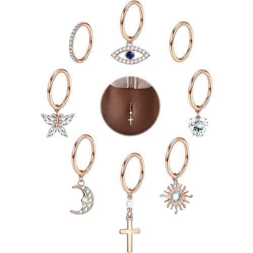 8pcs 14g Anneau De Nombril Pendentif Piercing Nombril Acier Chirurgical Cz Papillon Nombril Piercing Hoop Simple Nombril Corps Piercing Bijoux Pour Femme 10-12mm