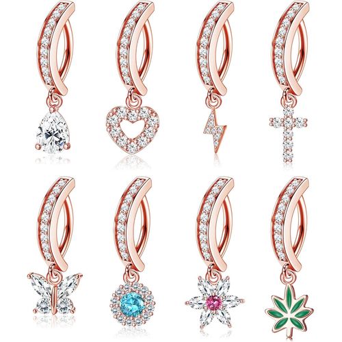 8pcs 14g Clicker Piercing Nombril Pour Femmes Piercing Nombril Anneaux De Ventre Acier Chirurgical Cz Papillon Cz Fleur Papillon Coeur Croix Anneaux De Ventre Piercing Bijoux