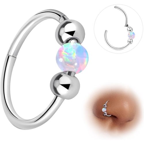 G23 Titane Piercing Nez Anneaux Piercing Oreille Helix Conch Argent Septum Piercing Anneaux De Cartilage Tragus Daith 18g 8mm Hypoallergénique Blanc Bleu Rose Opale Anneau Nez Piercing Femmes