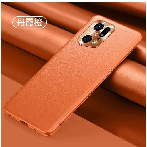 Etui Coque Pour Coque En Cuir Uni Pour Oppo Find X5 Pro Avec Lentille En Métal, Coque En Silicone Antichoc Tout Compris, Orange