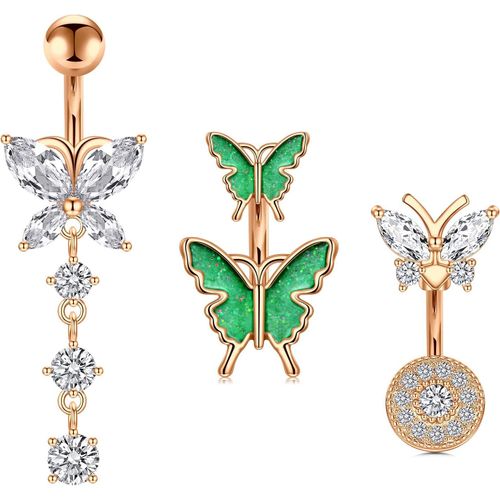 Piercing Nombril Papillon Pendre 10mm 14g Acier Chirurgical Femme Piercing Ventre Anneaux Belly Piercing Argent