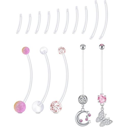 Anneaux De Nombril De Grossesse Maternité Acrylique Bioflex 14g 25/38mm Long Barres De Ventre Dangle Retainer Bijoux De Piercing Avec Haltères De Rechange 10/12/14/16mm