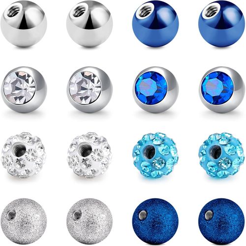 14g 16g Piercing Balls Set De Boules De Remplacement En Acier Inoxydable 1.6mm 1.2mm 3/5/8mm Pour Les Bijoux De Piercing À Fil Argent Noir Or