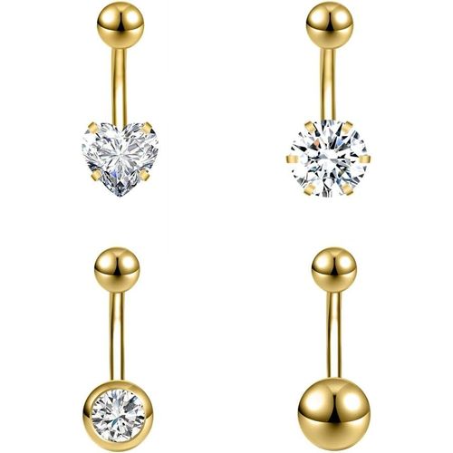 4 Pièces Piercings Nombril Acier Inoxydable, 14g Belly Button Rings Belly Barbell Stud, Zircon Cubique L'anneau Nombri Navel Piercing Pour Femme Homme
