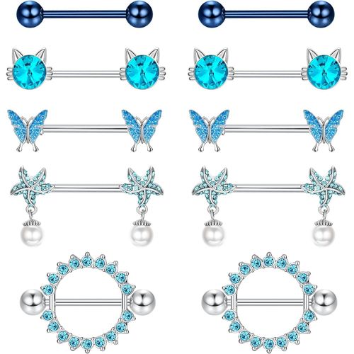 4-8 Paires 14g Piercing Teton Pour Femme Piercing Tetons Acier Chirurgical Coeur Cz Papillon Piercings Barbells Nipple Piercing Langue Téton Barbell Bijoux De Piercing