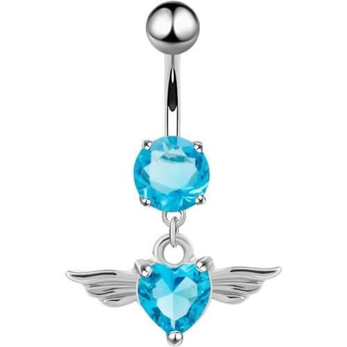 Anneau Nombril Acier Chirurgical, Anneau Piercing Nombril Coeur En Zirconium Blanc/Bleu/Rose Avec Aile D'ange Anneau De Nombril Bijoux De Piercing Corps