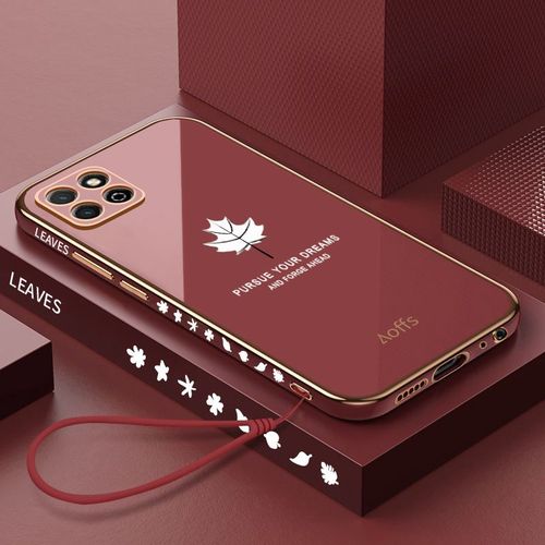 Etui Coque Pour Honor Play 20 Play One Coque De Protection En Silicone Pour Téléphone Portable Avec Galvanoplastie Tout Compris, Honor Play 20 [Rouge Camélia] Feuille D'érable Créative + Cordon De Meme Style