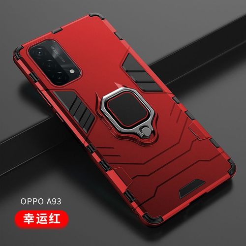 Etui Coque Pour Oppo A93s 5g Armor All-Inclusive Anti-Drop Ring Bracket Mobile Phone Case, Lucky Red