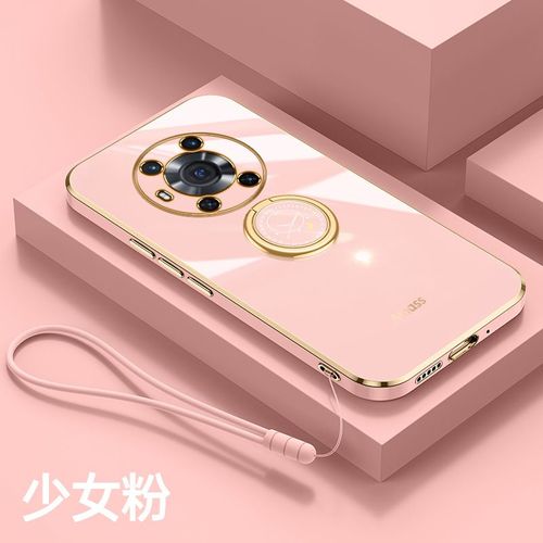 Etui Coque Pour Honor Magic3 Supreme Edition Coque De Protection En Silicone Pour Objectif Tout Compris Type D'anneau Pour Téléphone Portable, Honor Magic3 [Type D'anneau] Fille Rose + Laniere