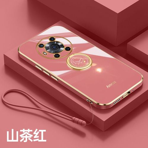 Etui Coque Pour Honor Magic3 Supreme Edition Coque De Protection En Silicone Avec Lentille Tout Compris Type D'anneau Coque Pour Téléphone Portable, Honor Magic3 [Type D'anneau] Rouge Camélia + Laniere