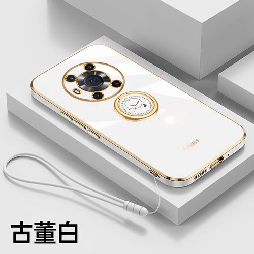 Etui Coque Pour Honor Magic3 Supreme Edition Coque De Protection En Silicone Pour Objectif Tout Compris Type D'anneau Pour Téléphone Portable, Honor Magic3 [Type D'anneau] Blanc Antique + Laniere