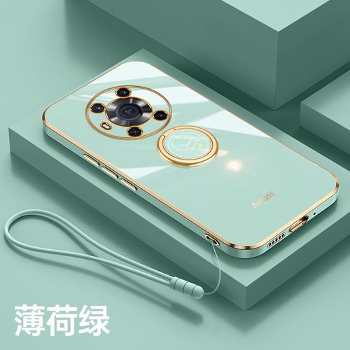 Etui Coque Pour Honor Magic3 Supreme Edition Étui De Protection En Silicone Pour Objectif Tout Compris, Type Anneau, Étui Pour Téléphone Portable, [Type D'anneau] Vert Menthe + Laniere