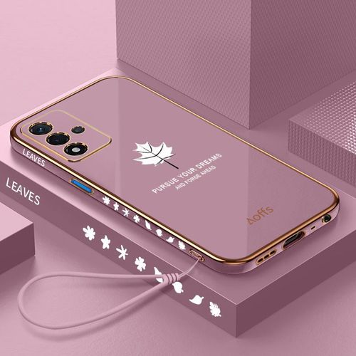 Etui Coque Pour Oppo A76 Bord Droit Galvanoplastie Feuille D'érable Tout Compris Étui En Silicone Souple Anti-Chute Étui Pour Téléphone Portable, [Lilas Violet] Feuille D'érable + Laniere