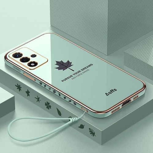 Etui Coque Pour Oppo A76 Bord Droit Galvanoplastie Feuille D'érable Tout Compris Étui En Silicone Souple Anti-Chute Étui Pour Téléphone Portable, [Vert Menthe] Feuille D'érable + Laniere
