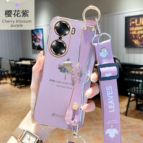 Etui Coque Pour Support De Bracelet Honor 20, Corde De Suspension Diagonale, Coque De Téléphone En Silicone Anti-Chute, [Violet Sakura] Messager De Bracelet Feuille D'érable
