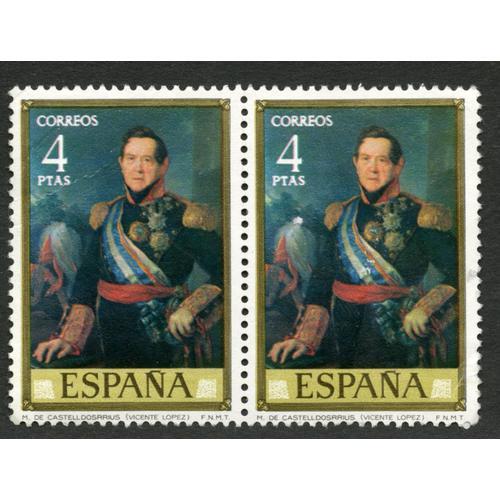 Deux Timbres Espana, M. De Castell Dosrrius, Vicente Lopez, Correos, 4 Ptas