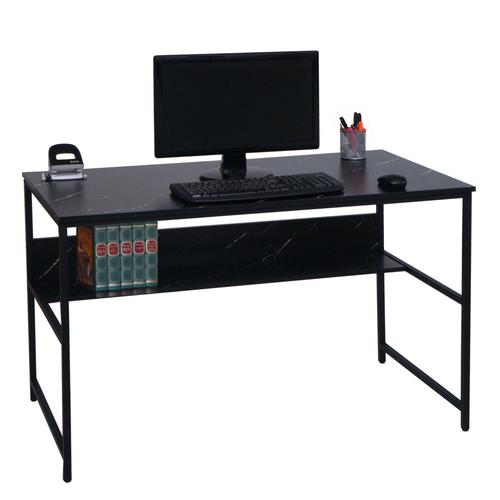 Bureau Hwc-K80, Table D'ordinateur Table De Travail Table De Rangement, Métal Mdf 120x60cm   Aspect Marbre Noir