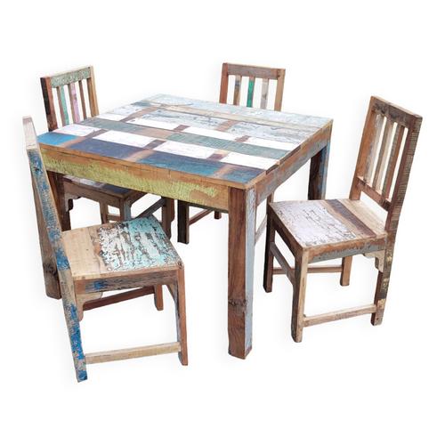 Table En Teck Avec Ses 4 Chaises Multicolore