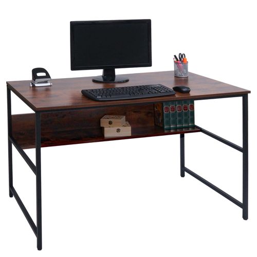 Bureau Hwc-K80, Table D'ordinateur Table De Travail Table De Rangement, Métal Mdf 120x60cm   Brun