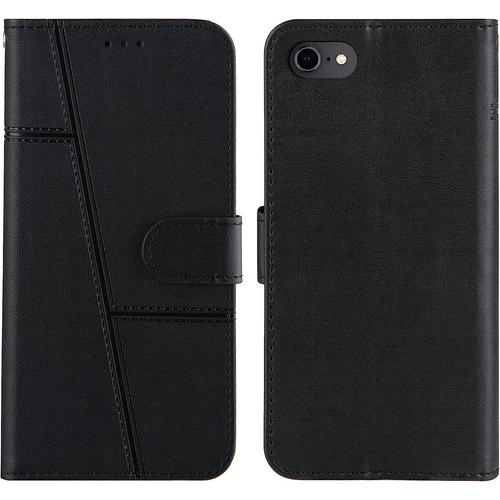 Coque Pour Iphone 6s/6 (4,7 Pouces), Housse En Cuir Rabat Portefeuille Cuir Etui, Slim Silicone Tpu Bumper Magnétique Protection Flip Porte Cartes Avec Fonction Support Antichoc Case (Noir)