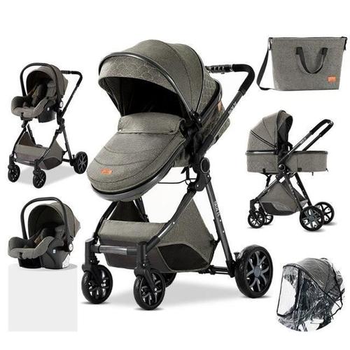 Poussette 3 En 1 Bébé Combinée Siège-Auto Landau Nacelle Réglable Sac À Langer Haute Qualité Poussette Canne Gris Profond