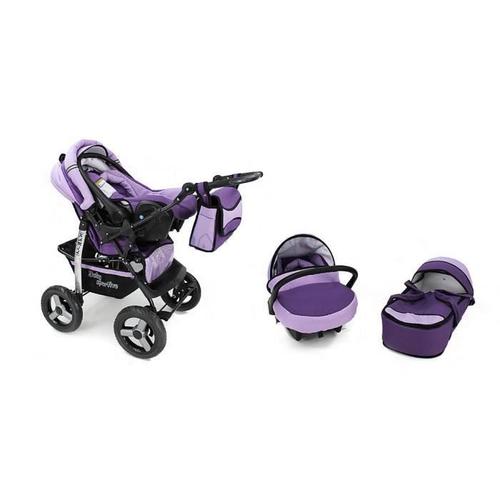 Poussette Bébé 3 En 1 Combiné Nacelle + Siège Auto + Accessoires Offerts Haut Châssis Absorption De Chocs Pliable Grandes Roues Alu