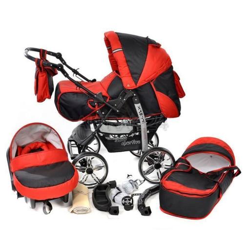 Poussette Bébé 3 En 1 Combiné Nacelle + Siège Auto + Accessoires Offerts Haut Châssis Absorption De Chocs Pliable Grandes Roues Alu