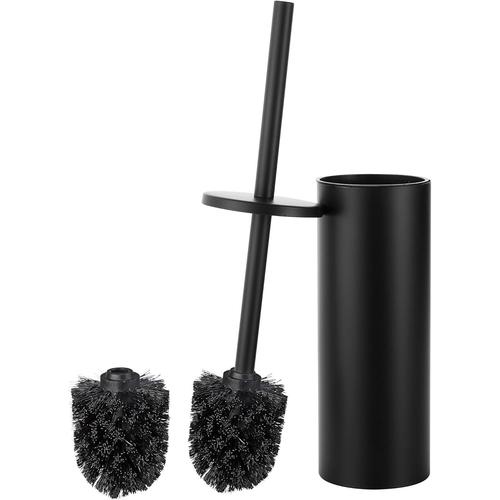 Brosse Toilettes WC avec Porte Brosse WC Noir au Sol Balayette WC Contient 2 Têtes de Brosse Noir et Supports Balai WC en Acier Inoxydable pour Salle de Bain et WC