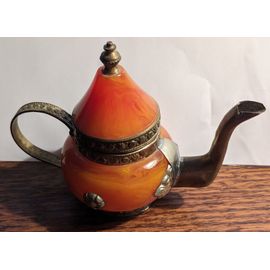 Théière Miniature Jade Orange Et Métal