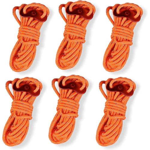 6pcs Corde De Tente Réfléchissant,4m Tente De Cordon Réfléchissant En Nylon Avec Ajusteur En Aluminium,Pour Camping,Randonnée, L'auvent,Tente(Orange)