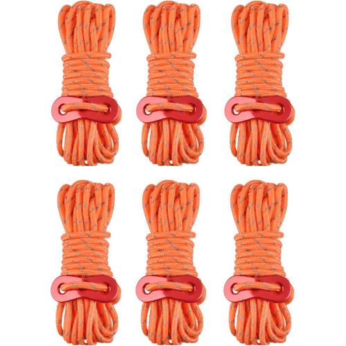 6pcs Corde Tente Camping Avec Tendeurs De Tente, Corde De Tente Réfléchissante Corde En Nylon Pour Camping Randonnée Tente, 4mm*4m(Orange)